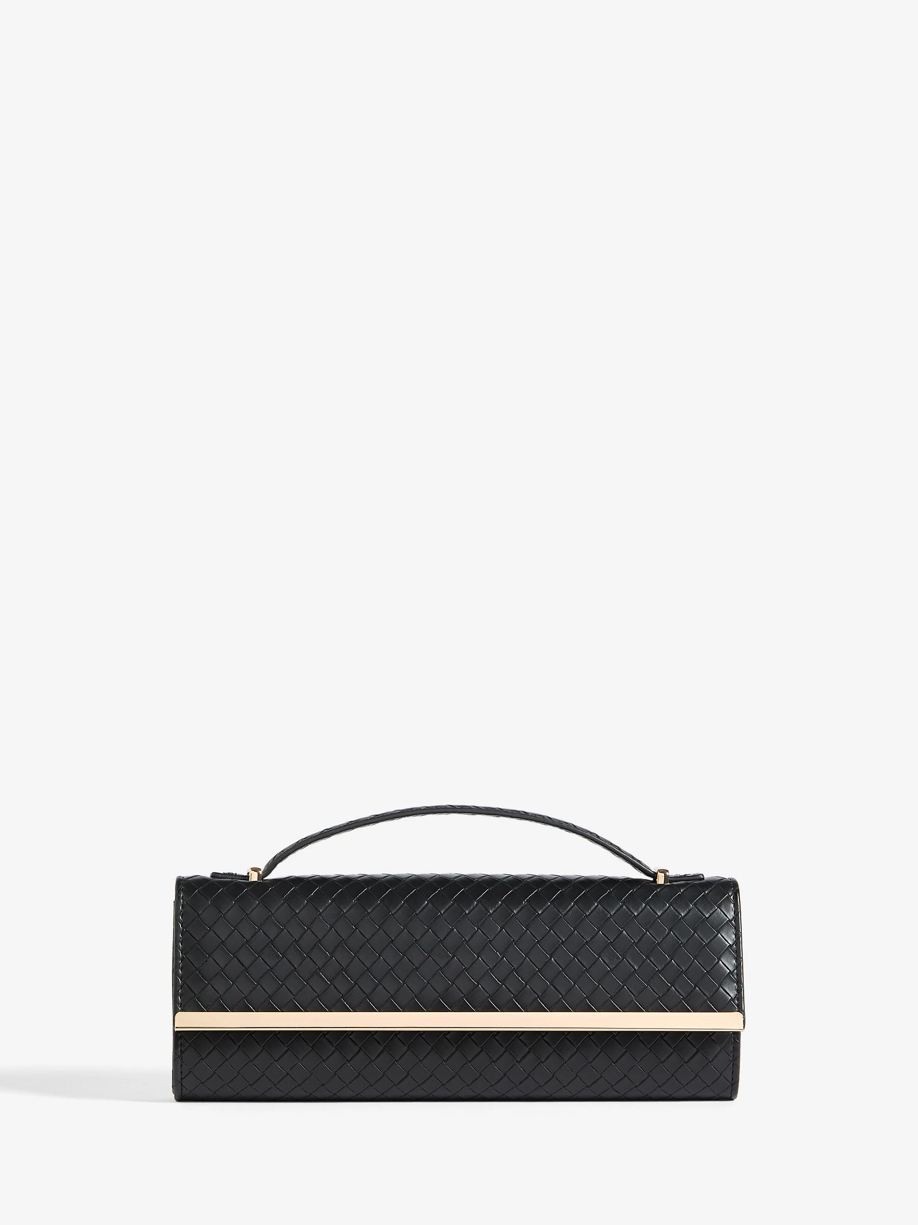 Zwart - Friends Like These Top Handle Weave Clutch Bag