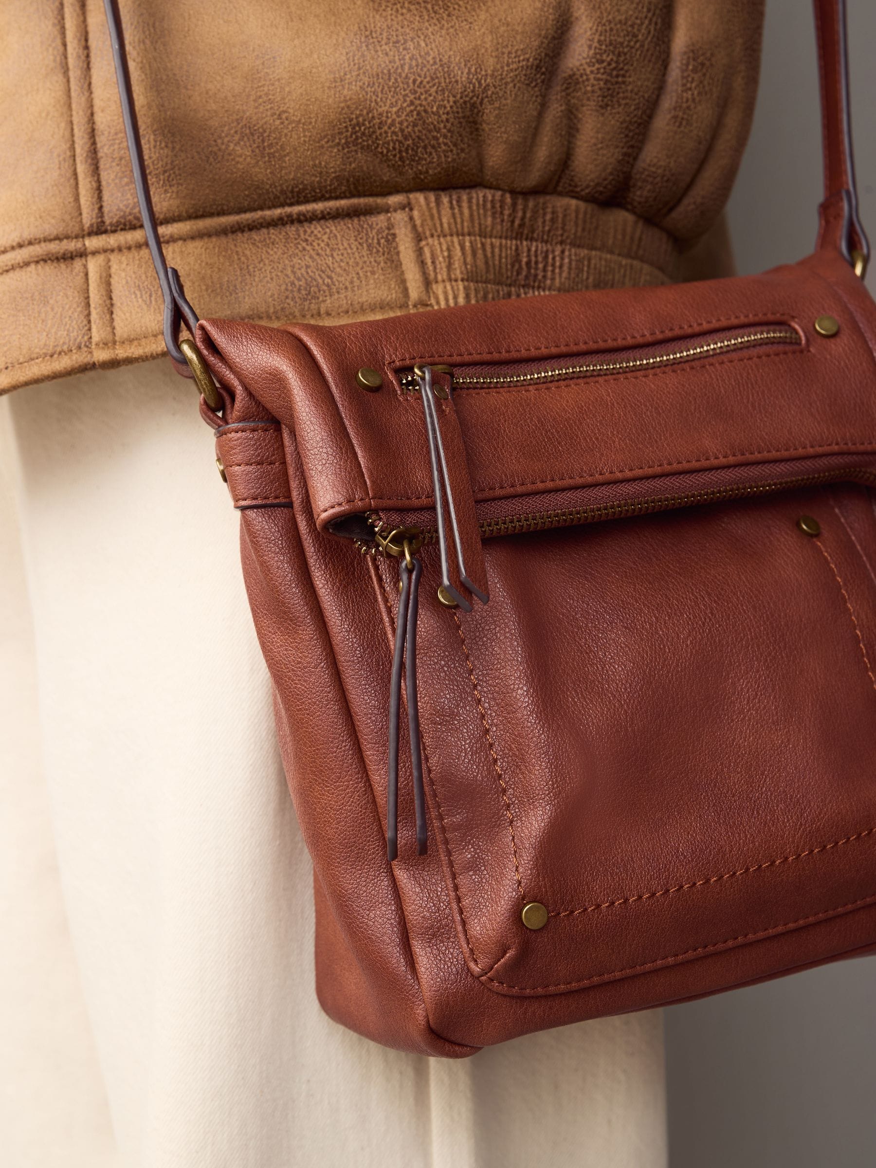 Lichtbruin - Gewassen messenger-tas