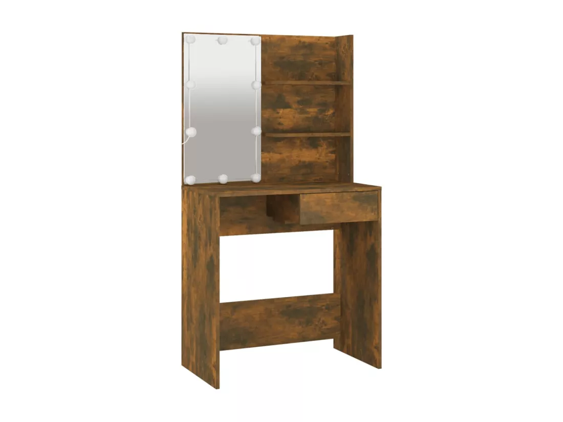 Ensemble de coiffeuse avec LED Chêne fumé Bois d'ingénierie