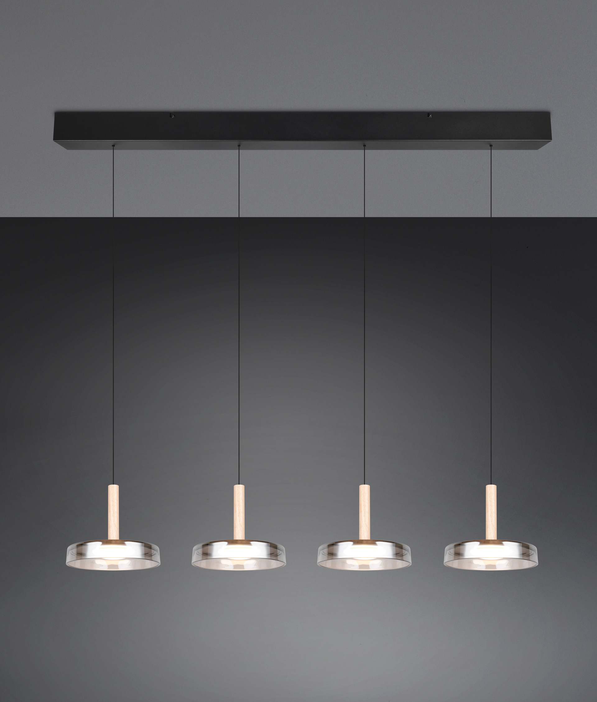 TRIO LED Balkenpendel CELESTE 4-flg schwarz /Rauchglas