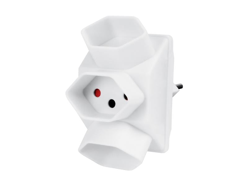 STEFFEN Mehrfachadapter 3x T13, Weiss Sternenförmig angeordneter 3-fach Abzweigstecker, 230 V/10 A
