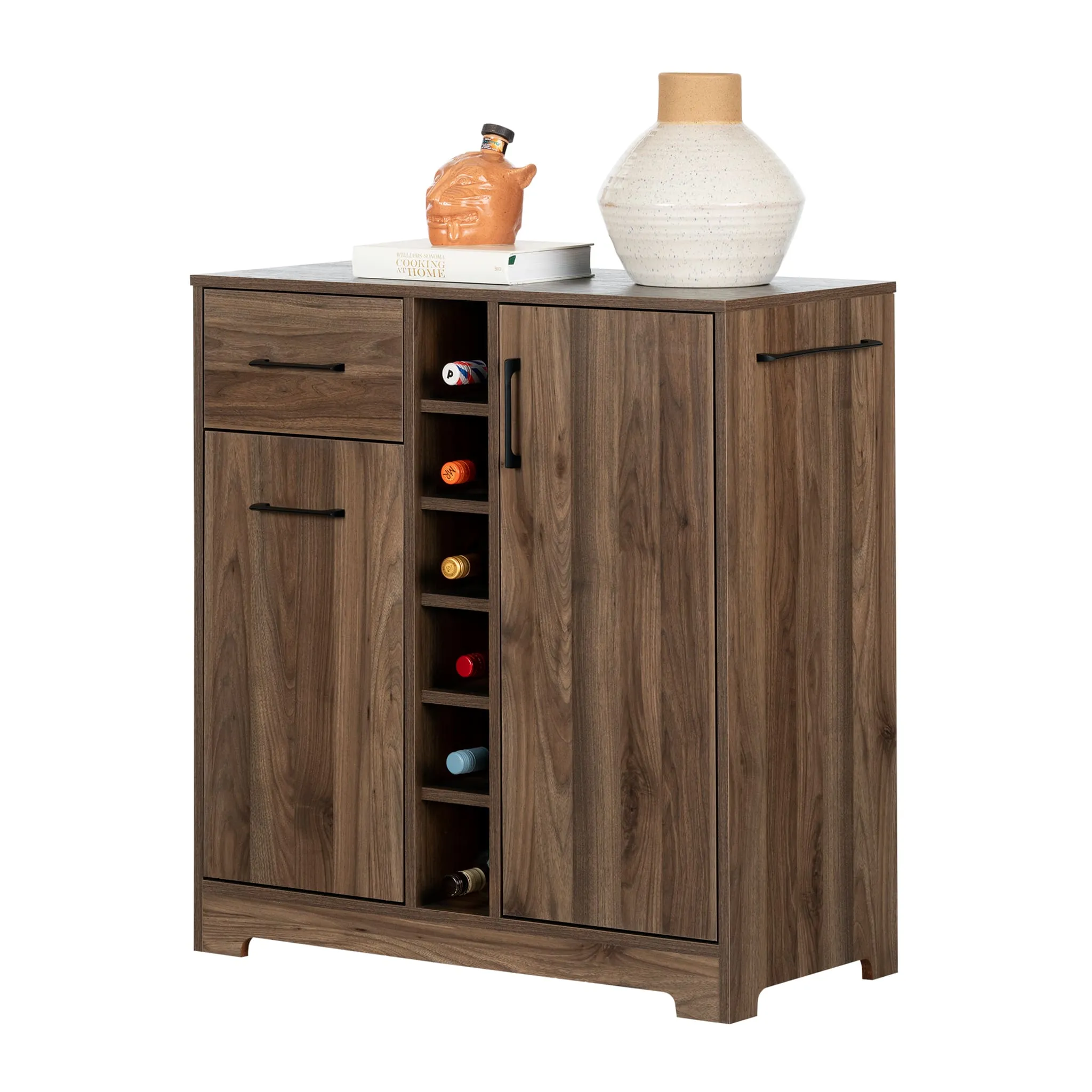 South Shore Meuble bar avec Rangement - Vietti Noyer Naturel