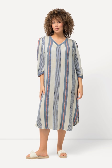 Kaftan, Musterstreifen, Oversized, V-Ausschnitt, 3/4-Arm