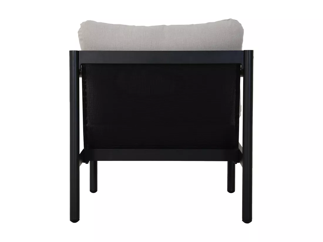 Salon de jardin en aluminium : un canapé 3 places, 2 fauteuils et une table basse - Noir coussins beiges - LAKIT de MYLIA