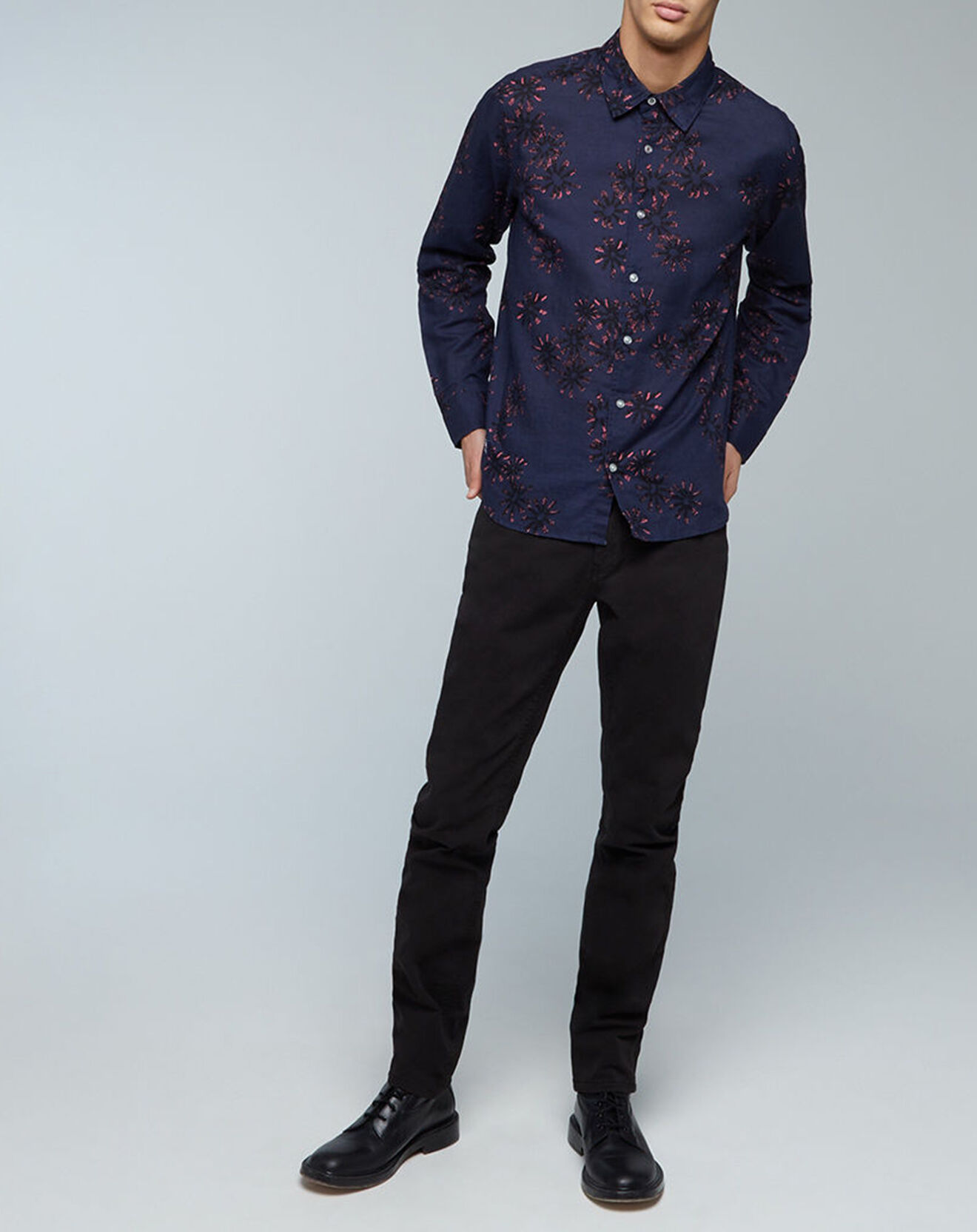 Oxbow Chemise droite en Lin & Coton Constantine imprimée bleu marine