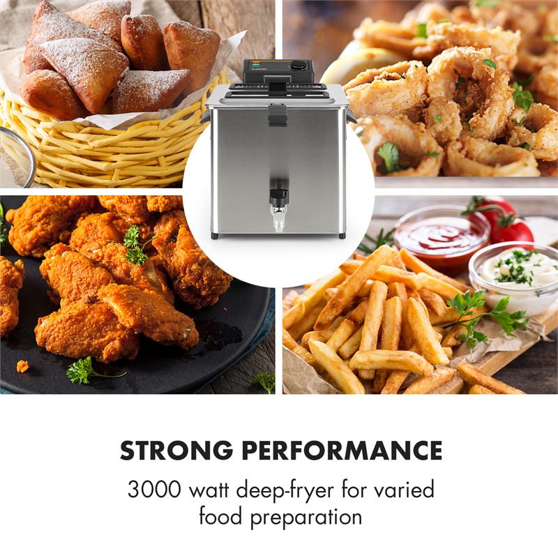 Family Fry Fritteuse 3000W Oil Drain Technology Edelstahl silber