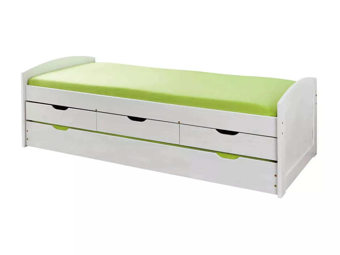 Lit gigogne 3 tiroirs en bois massif blanc laqué 90x200 - LT12007