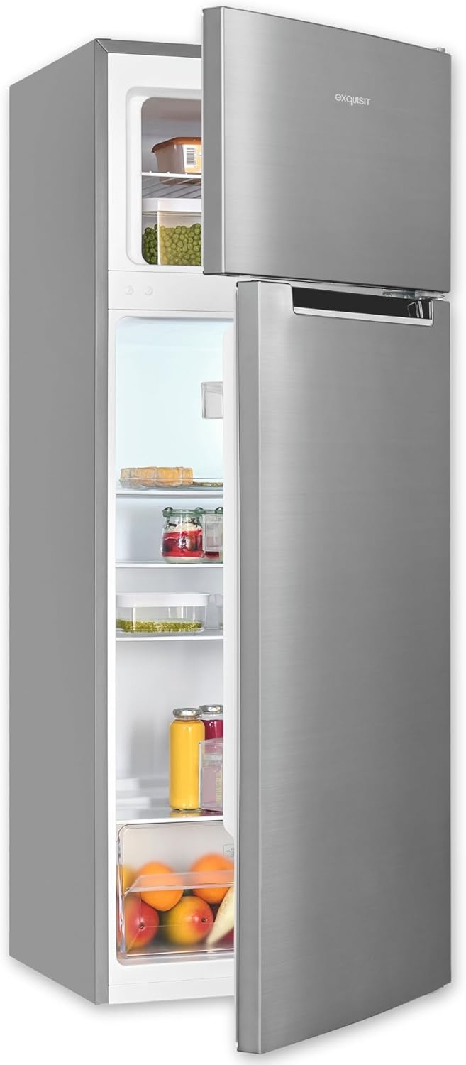 Exquisit Kühl-Gefrierkombination, 143 cm Höhe, Kühlschrank mit Gefrierfach, 4-Sterne-Gefrieren, 206 Liter, KGC5270-45-040E inoxlook