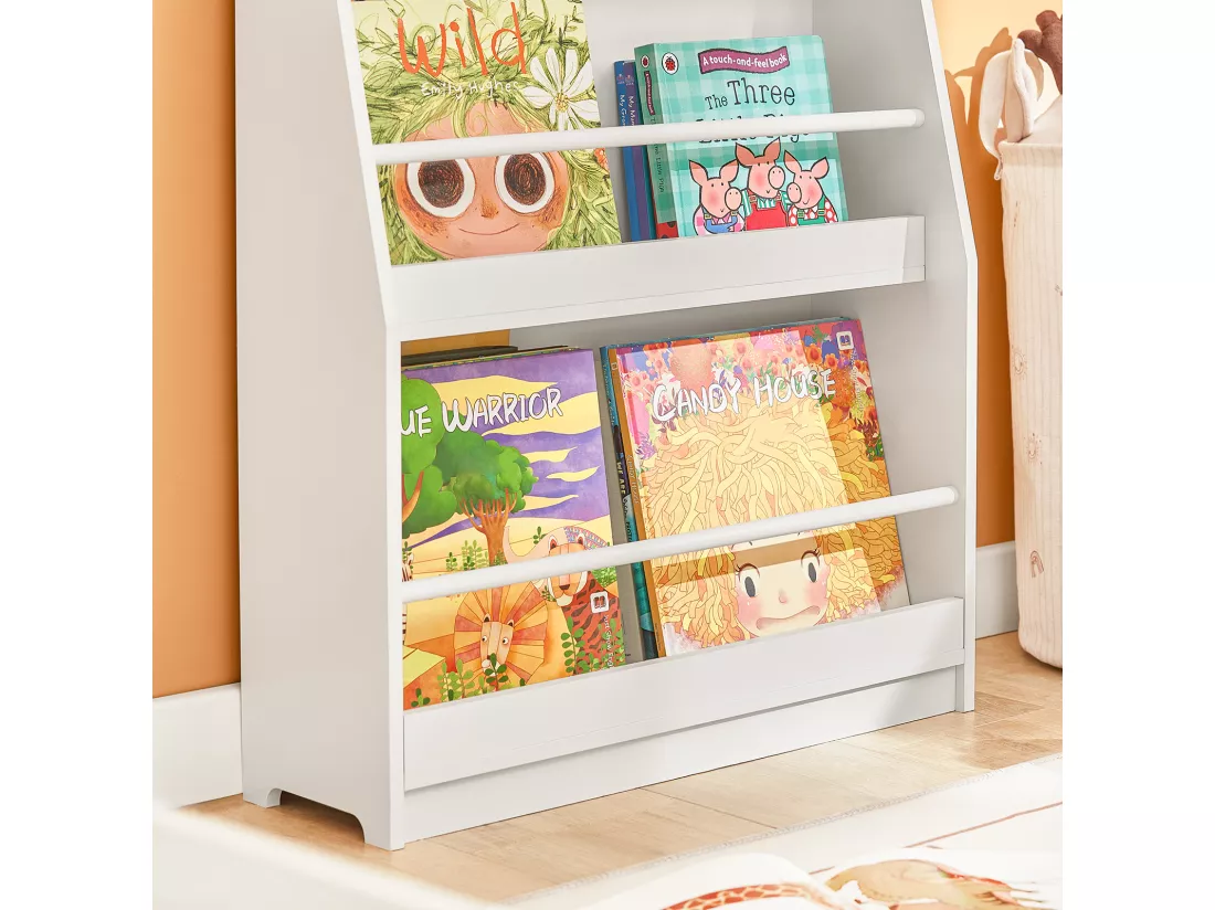 Bibliothèque Montessorienne pour Enfants, Étagère à Livres Étagères à 3 hauteurs, Blanc, KMB45-W