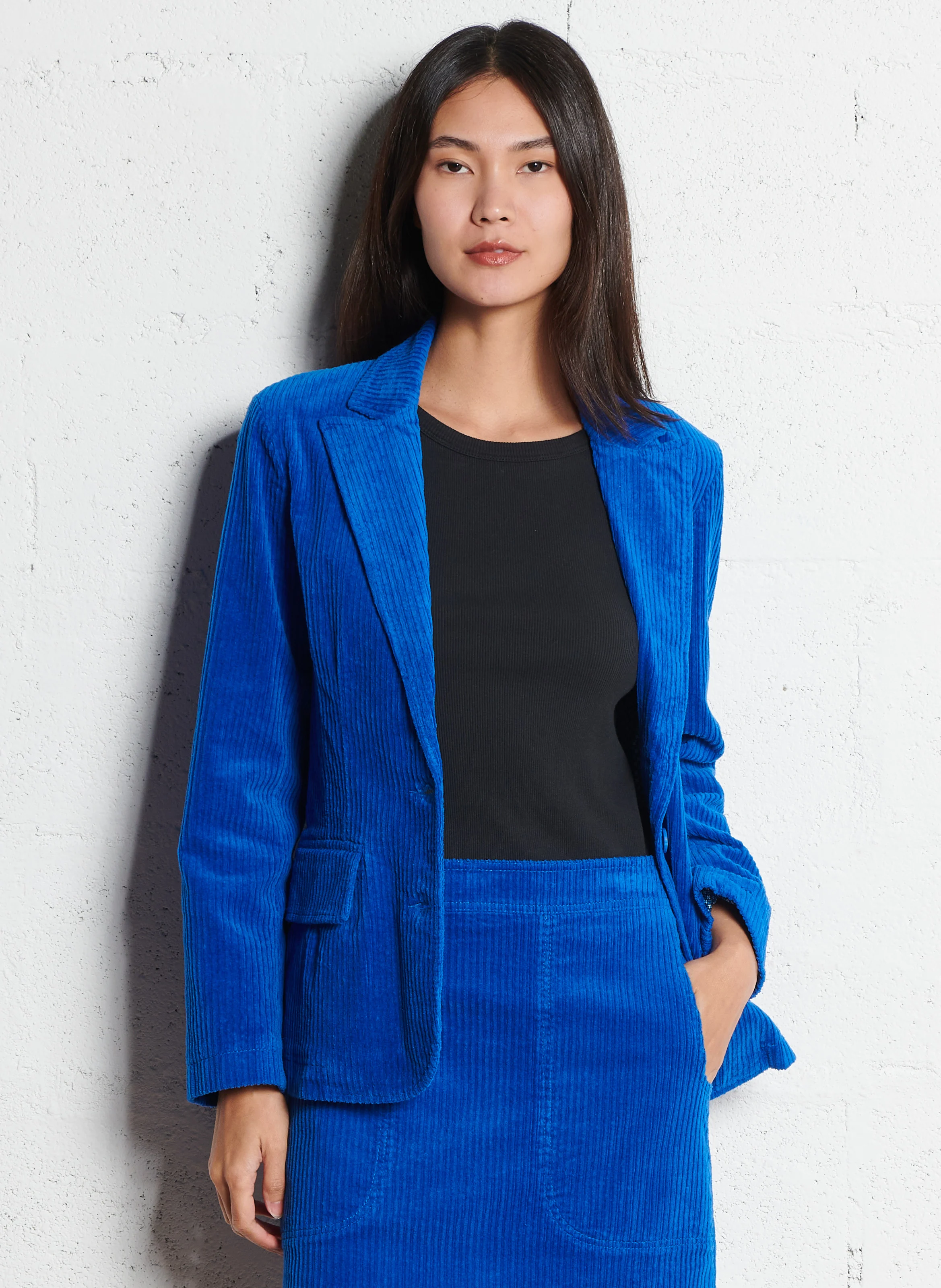 MIGY - Veste de taille droite en velours côtelé | Bleu