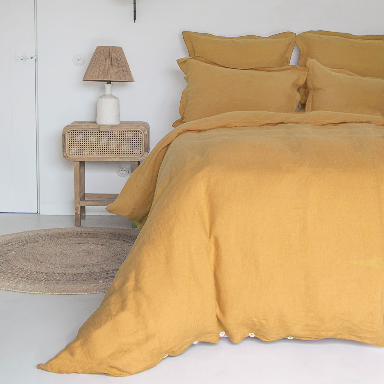 Febronie Housse de couette 100% Lin lavé Hortense jaune