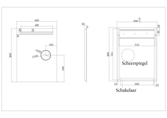 Mueller May spiegel met LED en scheerspiegel 60x80cm