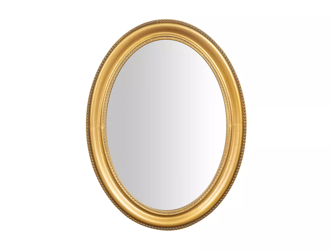 Miroir mural rond doré de salle de bain - Bois - 84x64 cm