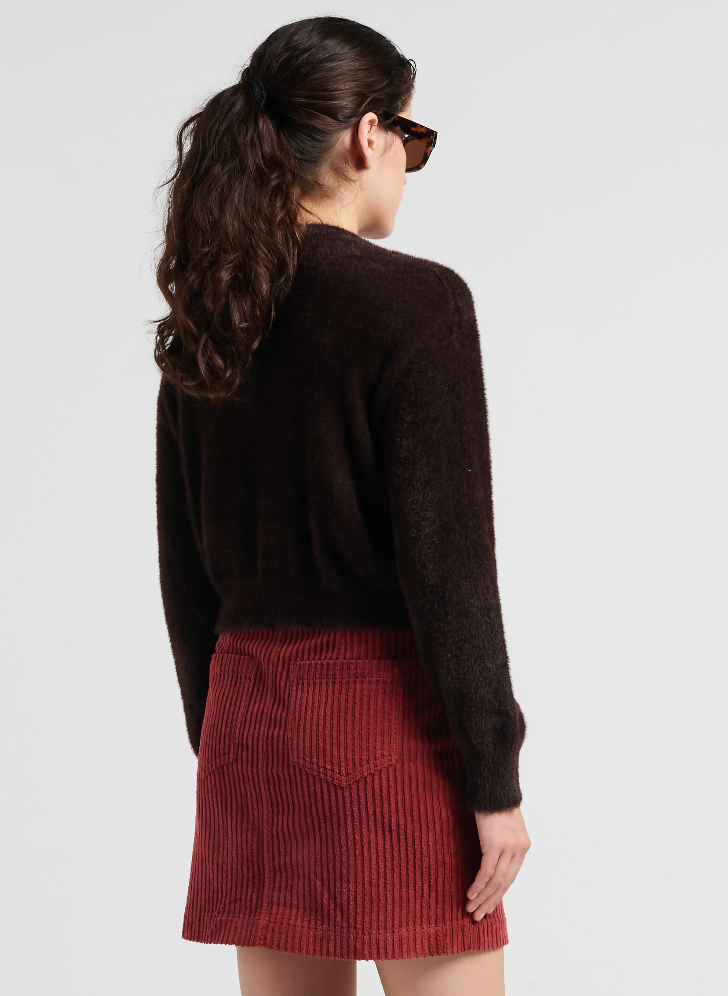 CAT CARDIGAN - Gilet col rond en fourrure synthétique| Beige