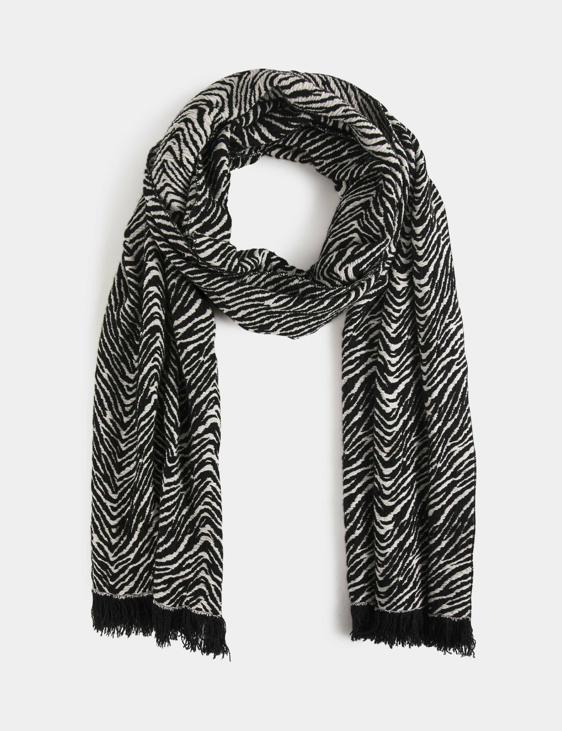 Écharpe imprimé zèbre noir femme - noir