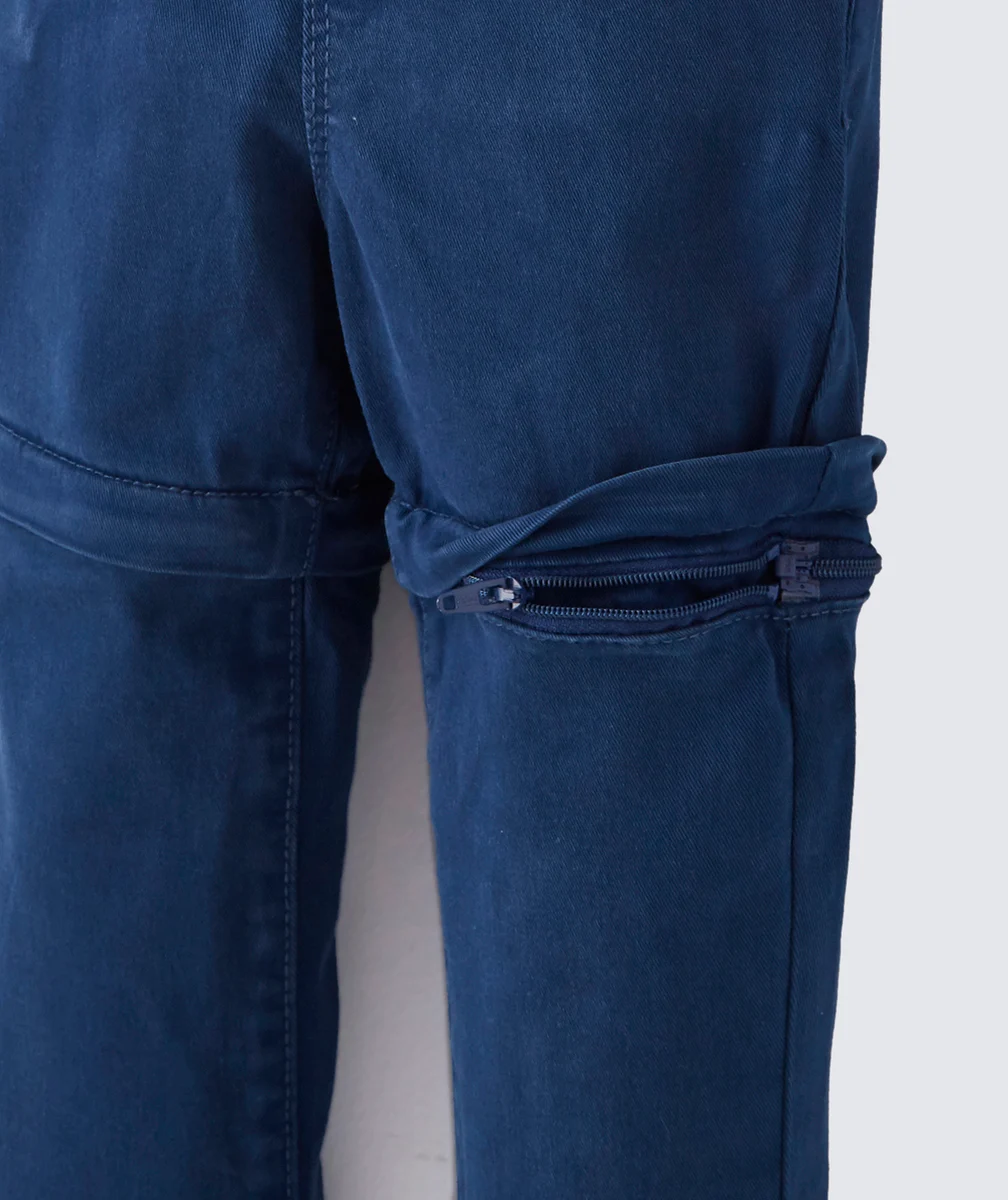 PANTALON CHINO ÉVOLUTIF BLEU MARINE AVEC CORDONS EN FIBRES RECYCLÉES
