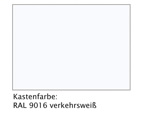 ARON voorzetrolluik, PVC grijs, 550 x 565 mm, aluminium kast RAL 9016 verkeerswit, riemtrekker links