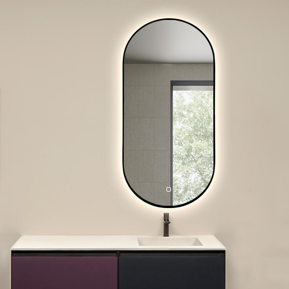 Sanigoods Twinkle zwart ovale spiegel met LED-verlichting en spiegelverwarming 100x50cm