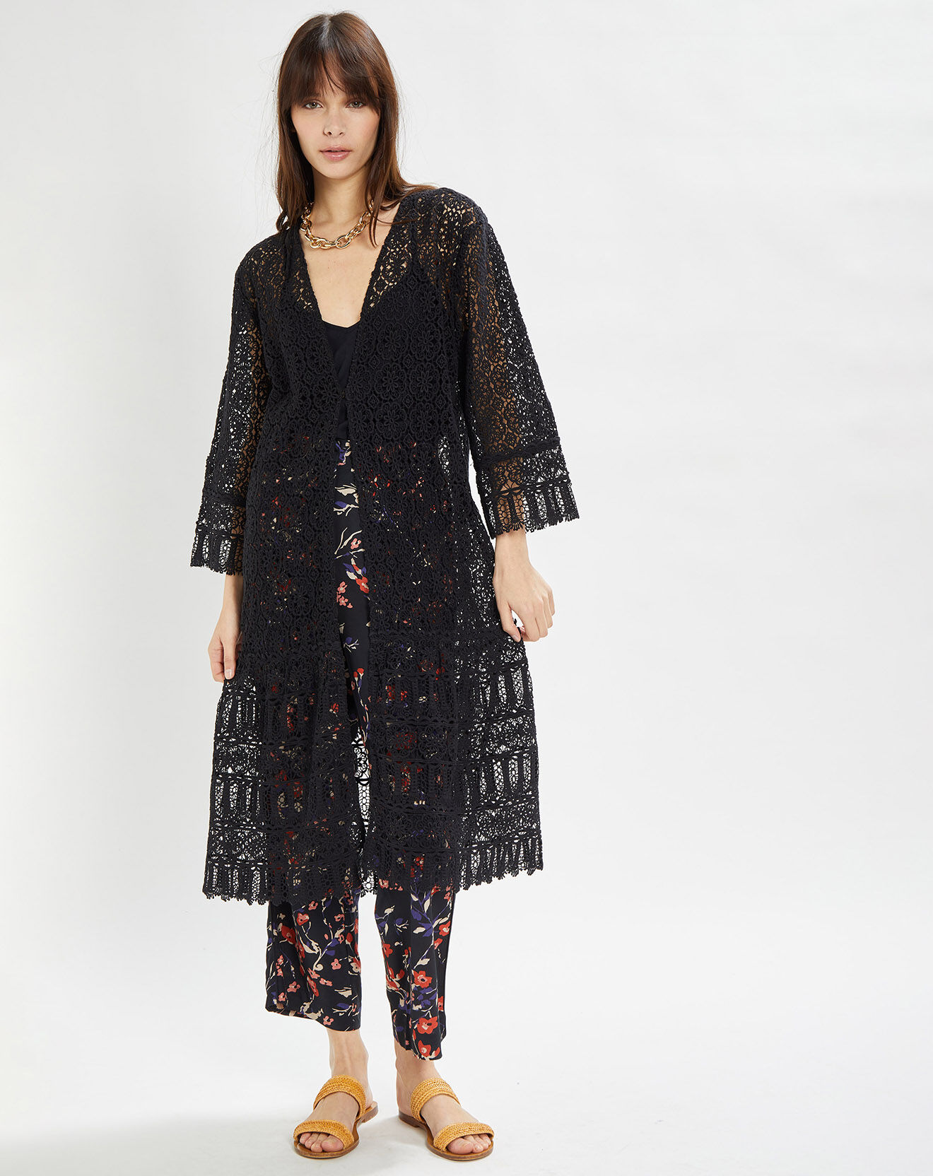 Stella Forest Veste longue en dentelle Laeticia noire