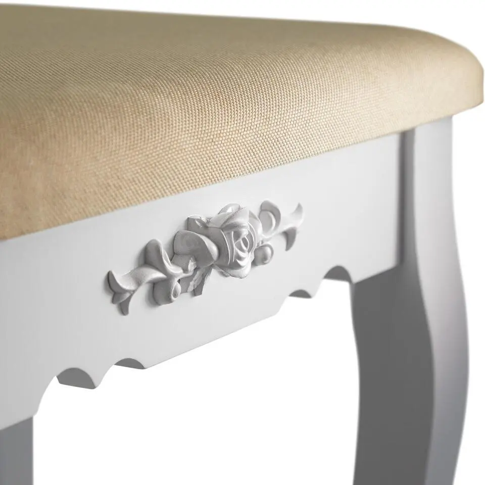 tectake Makeup-tafel Claire met hocker, Wit