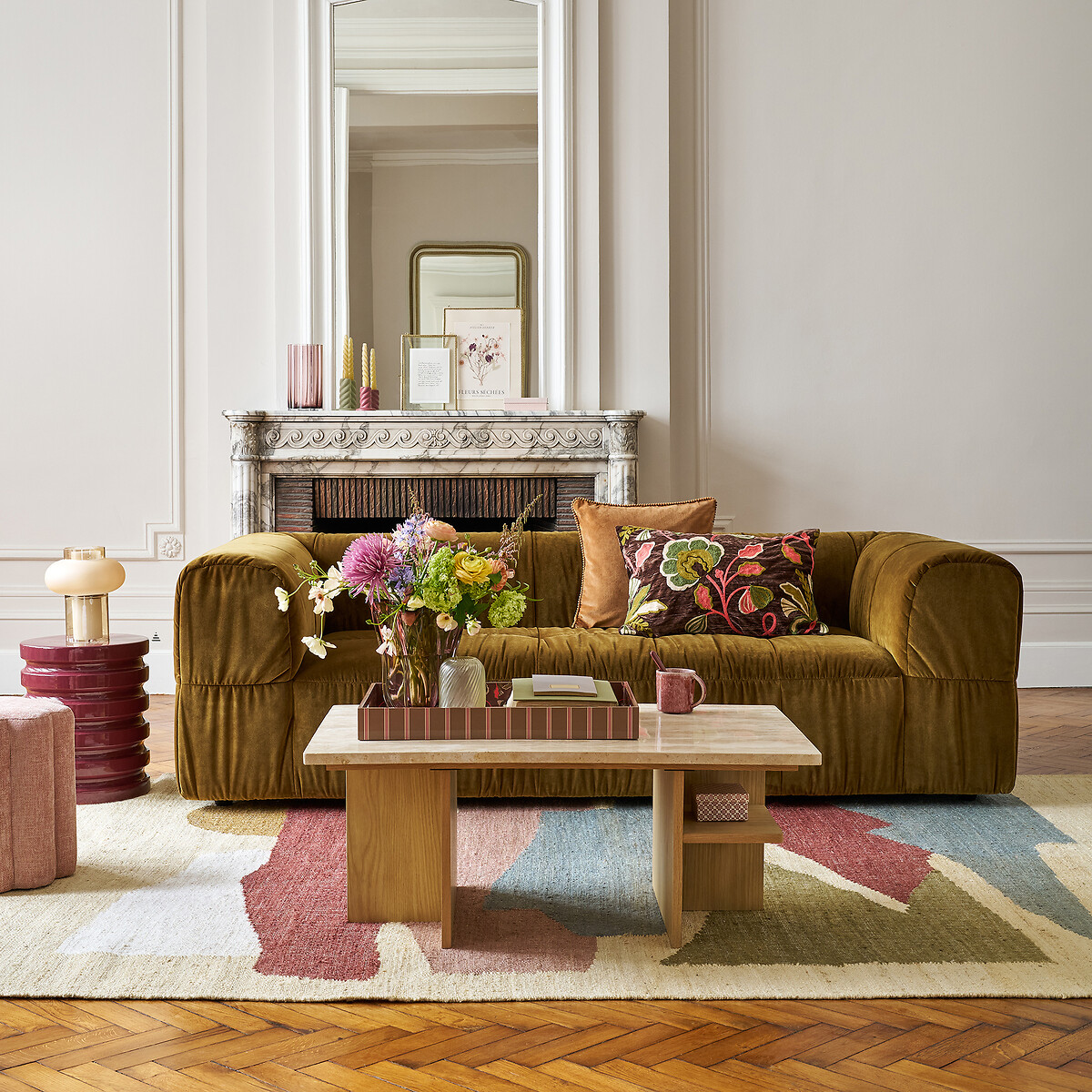 LA REDOUTE INTERIEURS<br>Veludo superior reto de 3 lugares, LIZZY