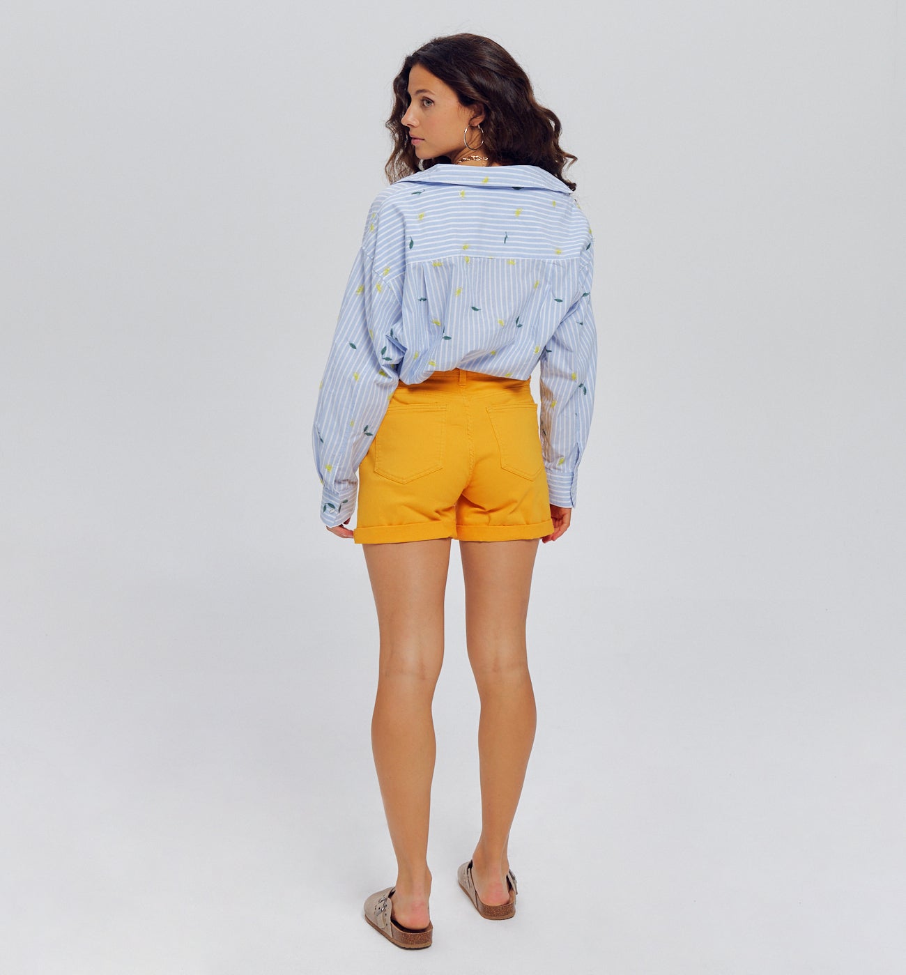 Short en toile unie Femme - Jaune