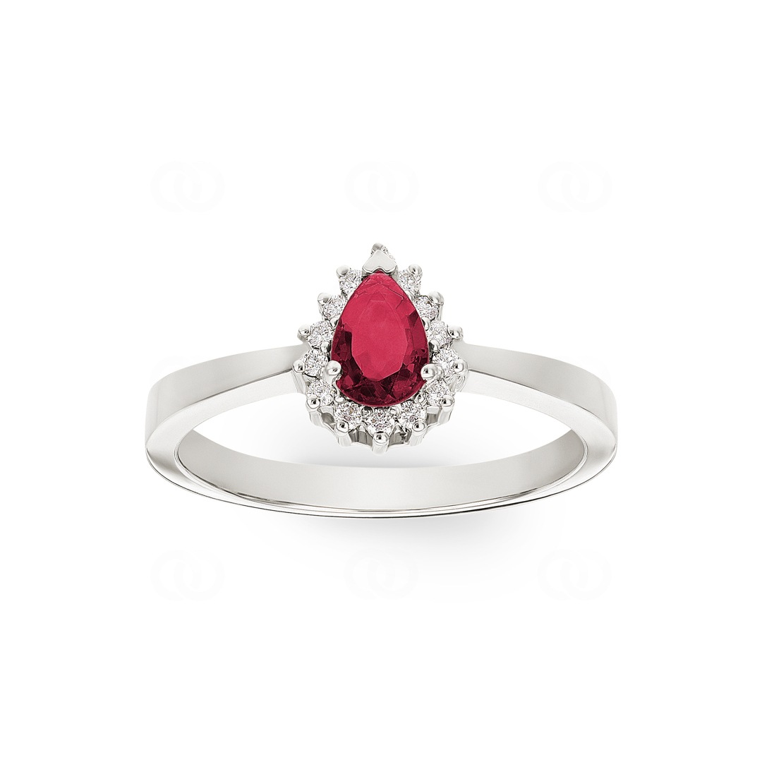 Damenring 750/18 K Weissgold mit Diamanten 0.11 ct H/si & Rubin 0.56 ct