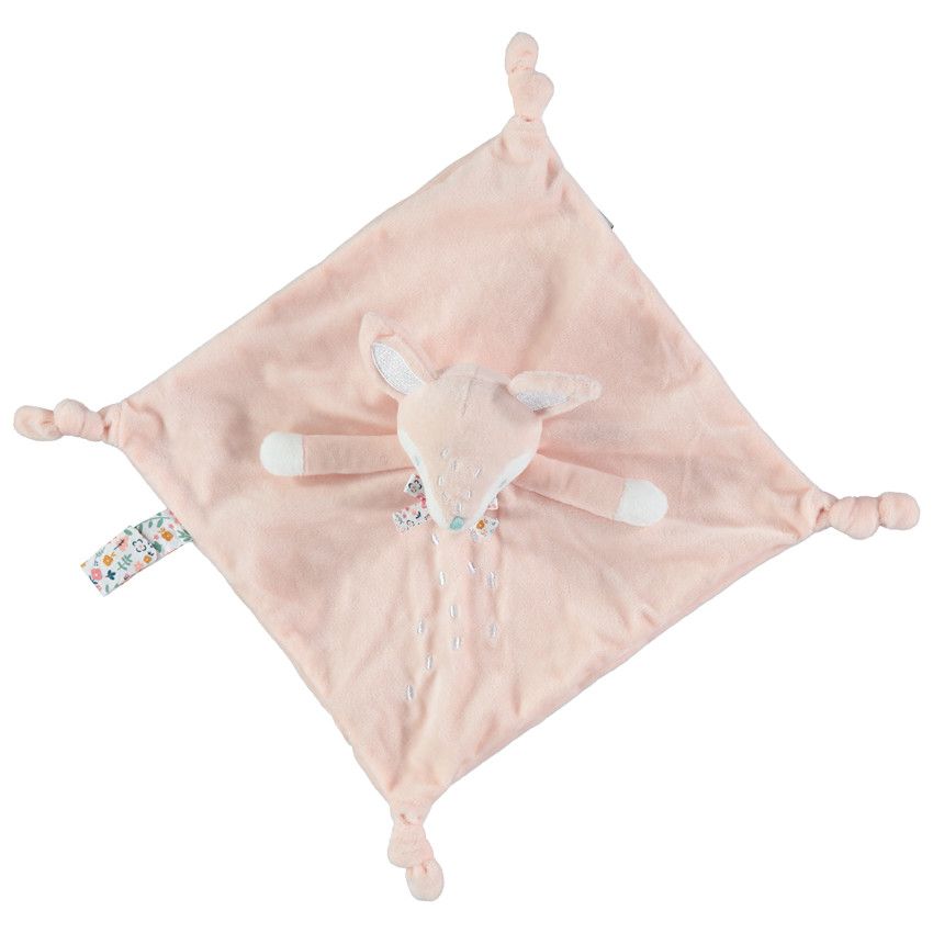 Doudou mouchoir renard en velours - Rose