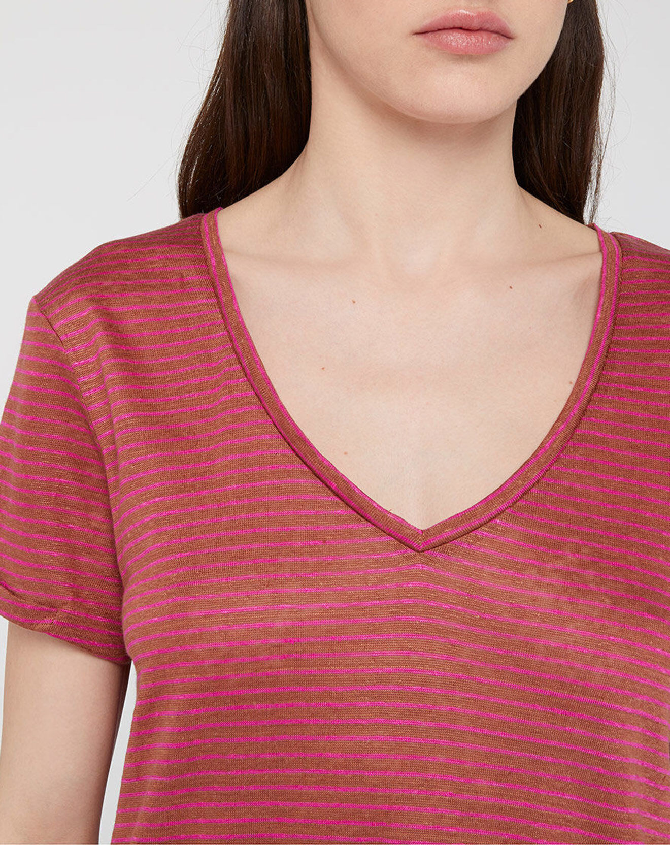 Galeries Lafayette T-Shirt 100% Lin Day marron/rose