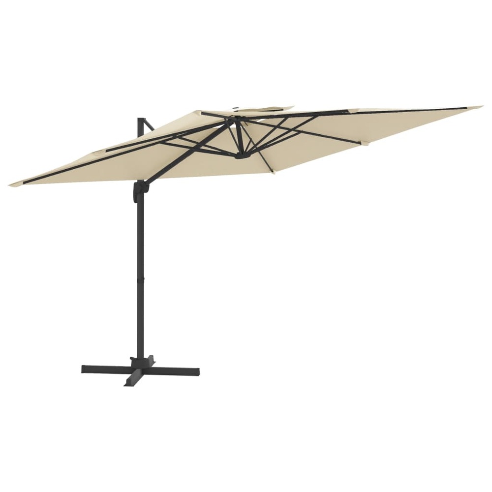 Parasol meuble de jardin cantilever à double toit 300 x 300 cm blanc sable