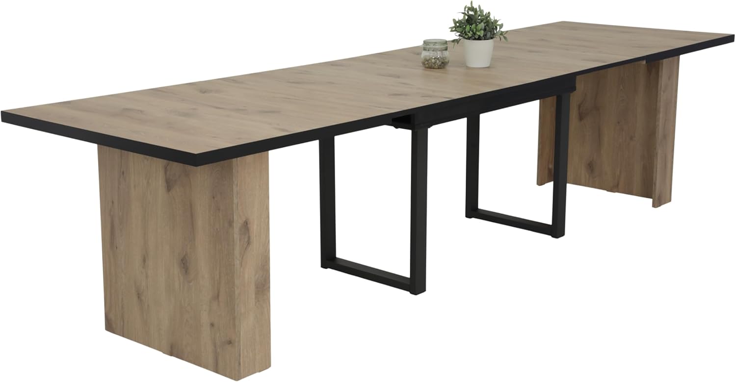 Hela Tische, Kulissentisch Esstisch Anni, Dekor Viking Oak, erweiterbar mit 3 Platten, Metallgestell, Maß 160-320x90cm