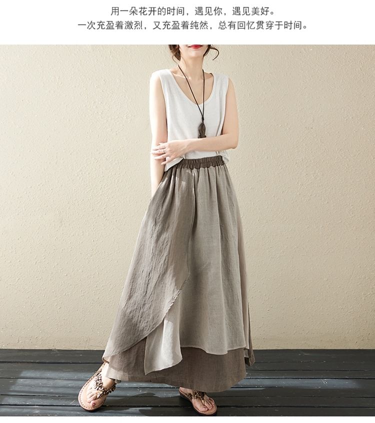 Supernova - Tweekleurige asymmetrische maxi-A-lijn rok met hoge taille