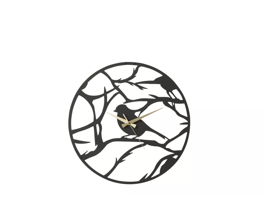 Horloge oiseau metal noir 49x49x1,5cm