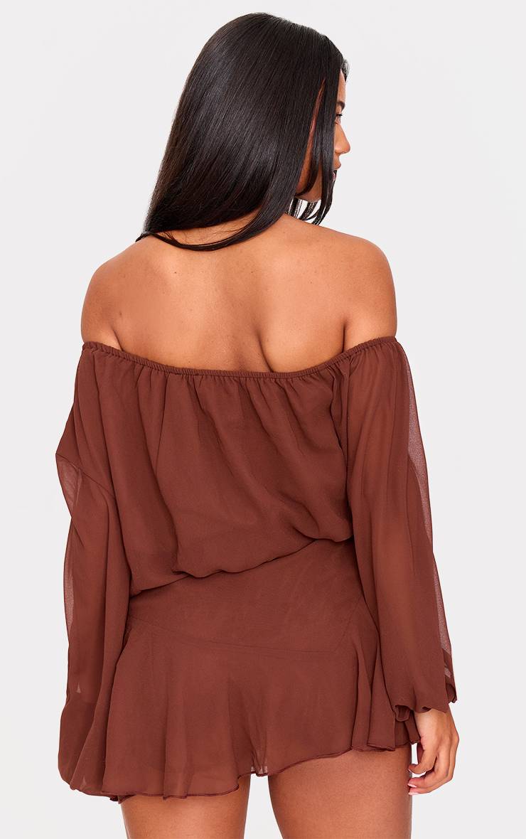 Chocolat Combi-short Jupe-culotte En Mousseline Vert Foncé À Une Épaule Avec Détail Flottant