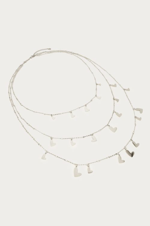 Driedubbele lange ketting met hartjes