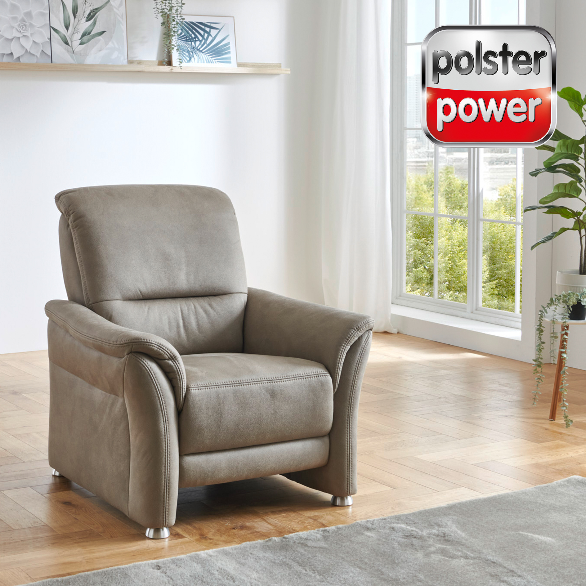 polsterpower Sessel - stone - Microfaser