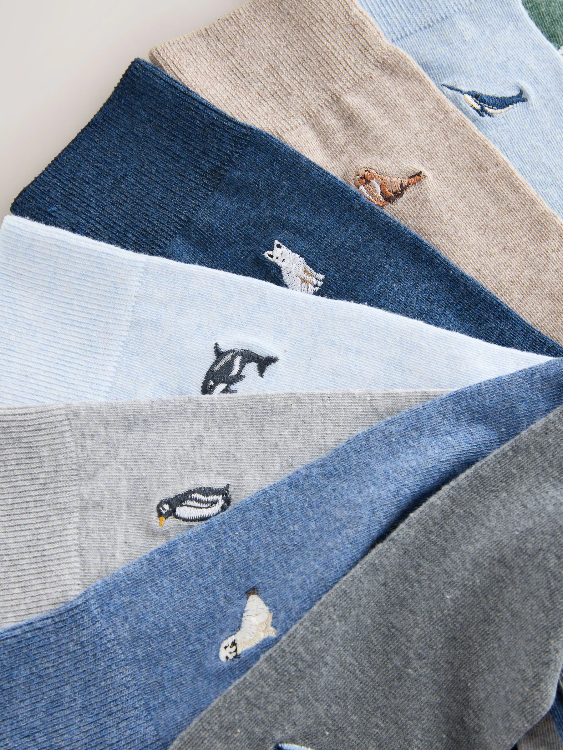 Grijs/blauw gedraaid Arctisch Animal - 8 Sokken met borduursel