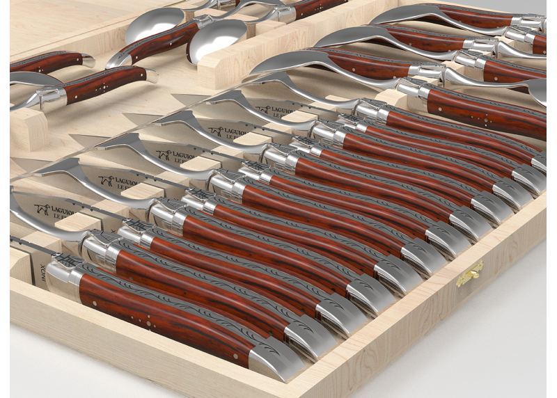 Service Laguiole de 24 pièces avec un manche en bois de cocobolo et mitres en acier inoxydable