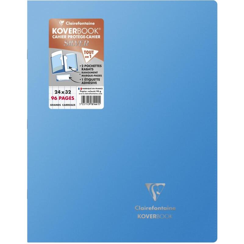 Cahier piqué Koverbook Silver 24x32 cm 96 pages grands carreaux couverture polypropylène opaque - Assortis