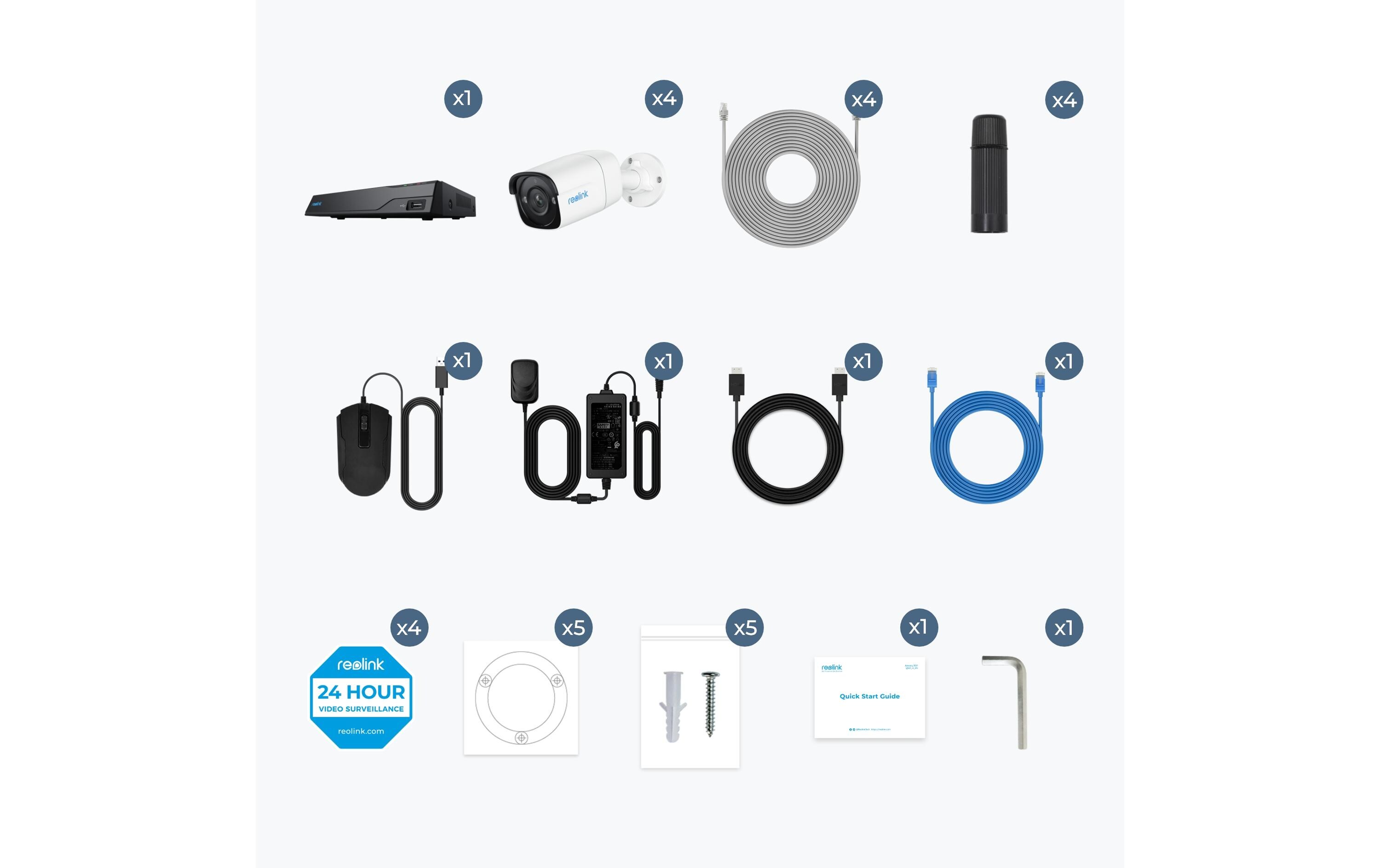 Überwachungsset NVS8-5 MB4 Bullet, inkl. 2TB Harddrive<br>8-Kanal PoE-Überwachungskamerasystem inkl. 4x 5MP Bullet Kameras (B500) & 2TB Harddrive