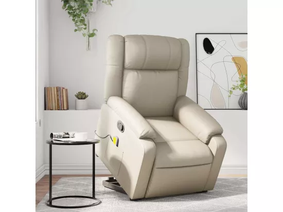 Fauteuil inclinable massant Crème Similicuir