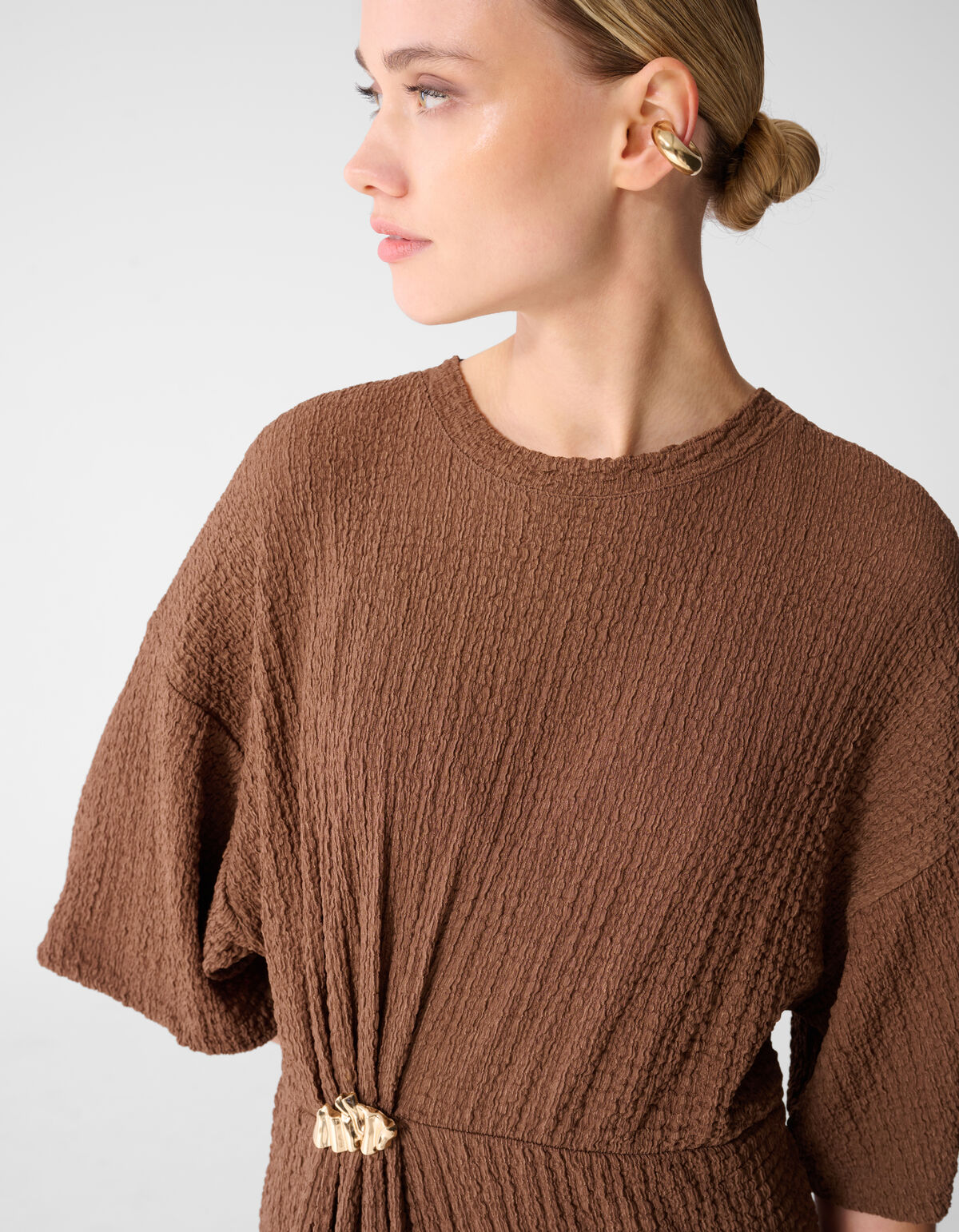 Organic Crinkle Maxi Jurk Bruin