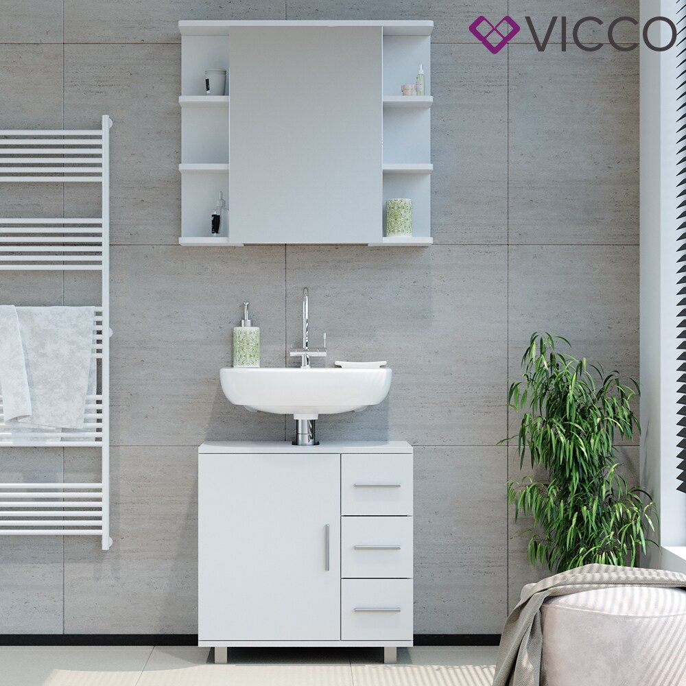 VICCO Badmöbel Set ILIAS Weiß - Bad Spiegel Kommode Unterschrank Badschrank