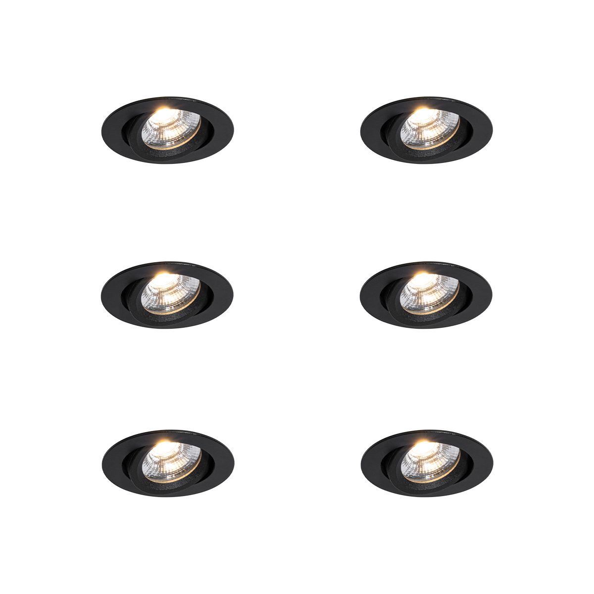 Set van 6 inbouwspots zwart kantelbaar 8,2cm incl. LED dim to IP54 ultra slim - Pupil