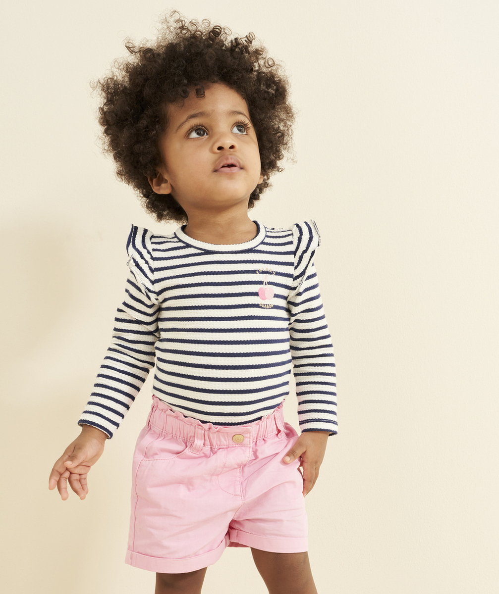 body bébé fille en coton bio à rayures et broderies cerises
