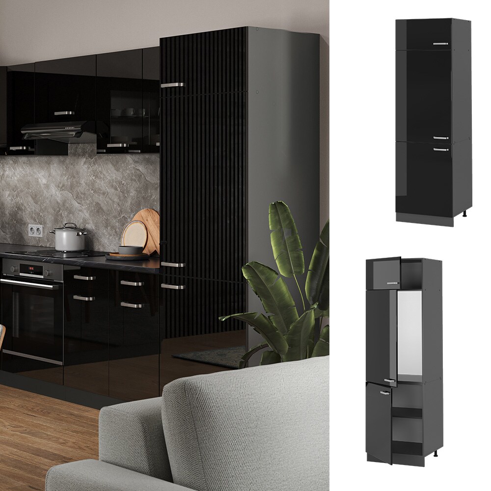 Vicco Kühlumbauschrank Küchenschrank R-Line Solid Anthrazit Schwarz 60 cm modern