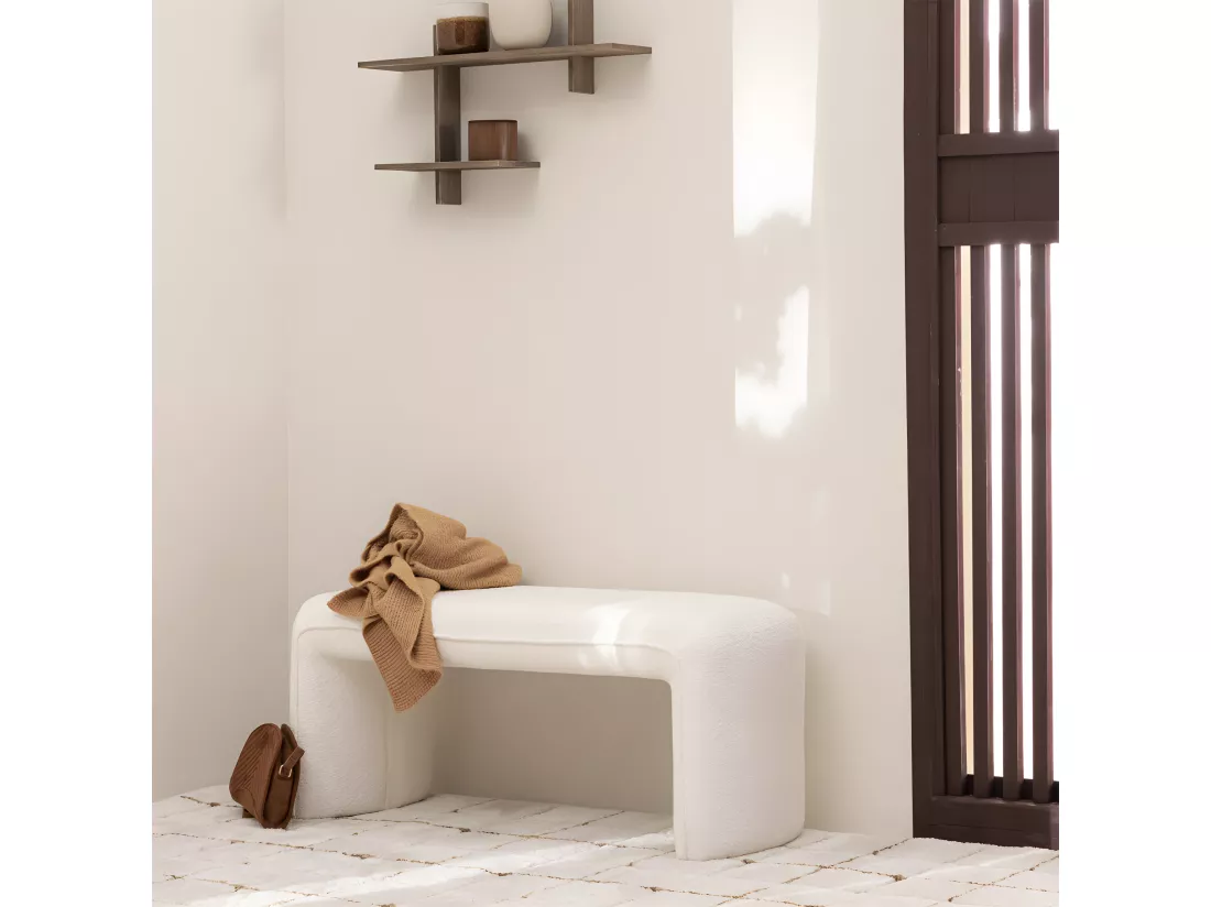 Full - Banc rembourré en tissu bouclette L100cm - Blanc