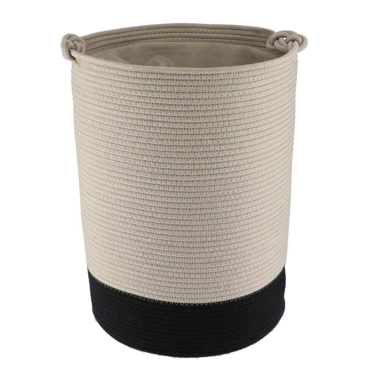 PANIERE LINGE RONDE GRAND MODELE COTON 50X37CM FICELLE NOIR