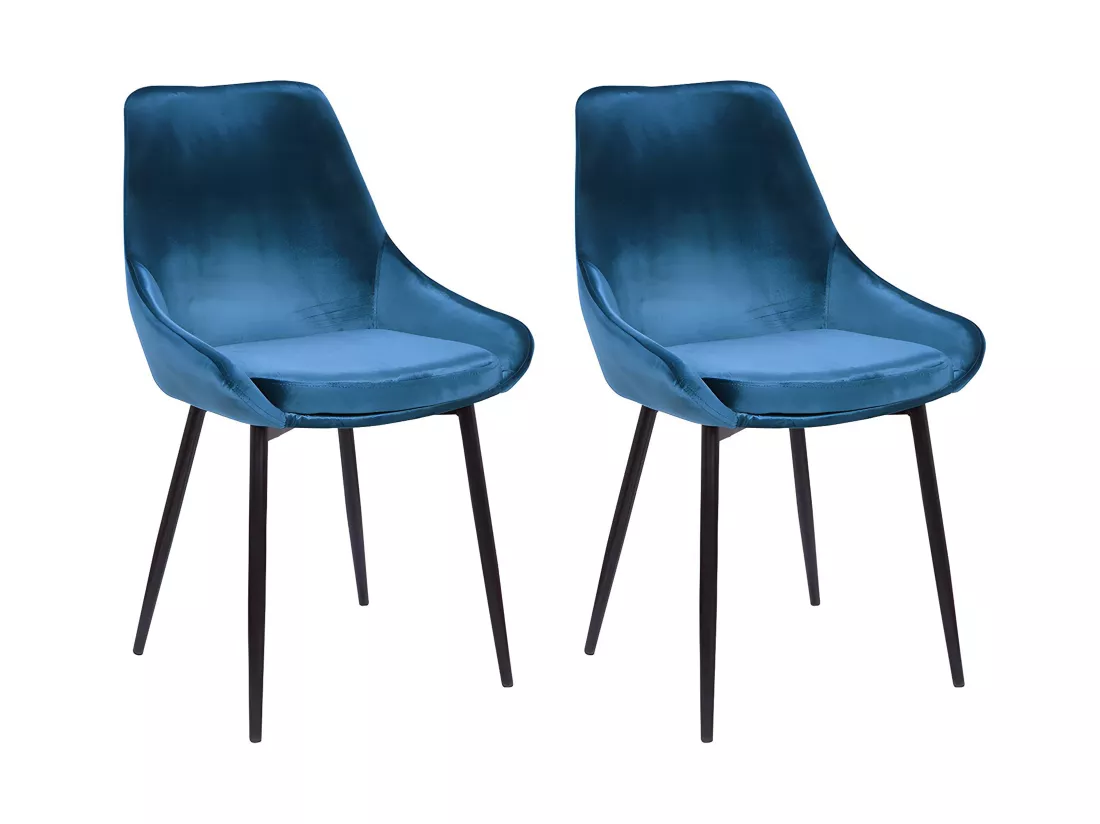 Lot de 2 chaises - Velours et métal noir - Bleu nuit - MASURIE
