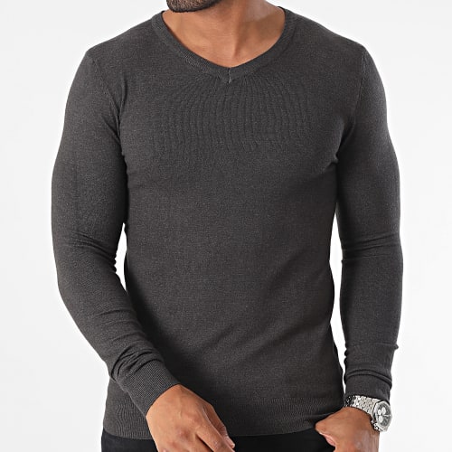 Pull Col V Gris Anthracite Chiné